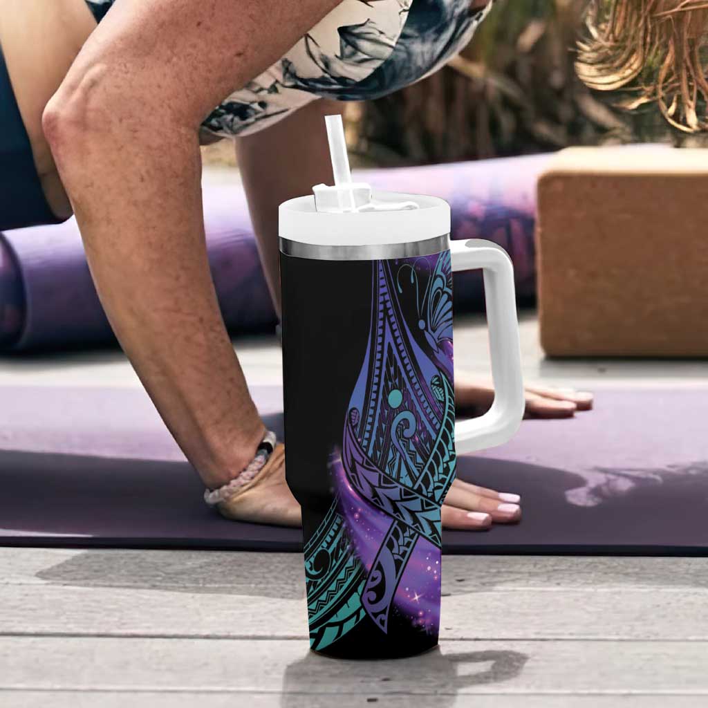 In September We Wear Teal And Purple Tumbler With Handle Magic Ribbon Semicolon LT01 - Polynesian Pride