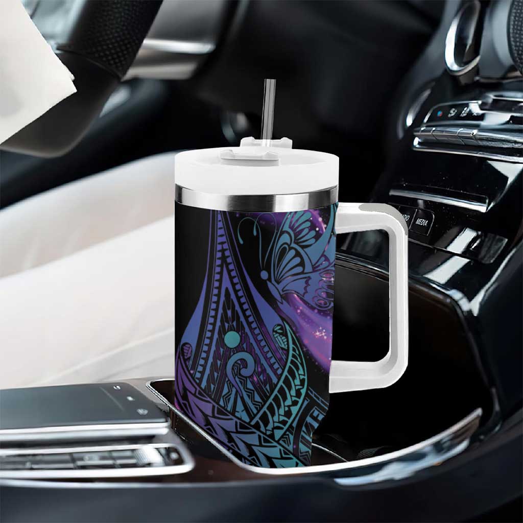 In September We Wear Teal And Purple Tumbler With Handle Magic Ribbon Semicolon LT01 - Polynesian Pride