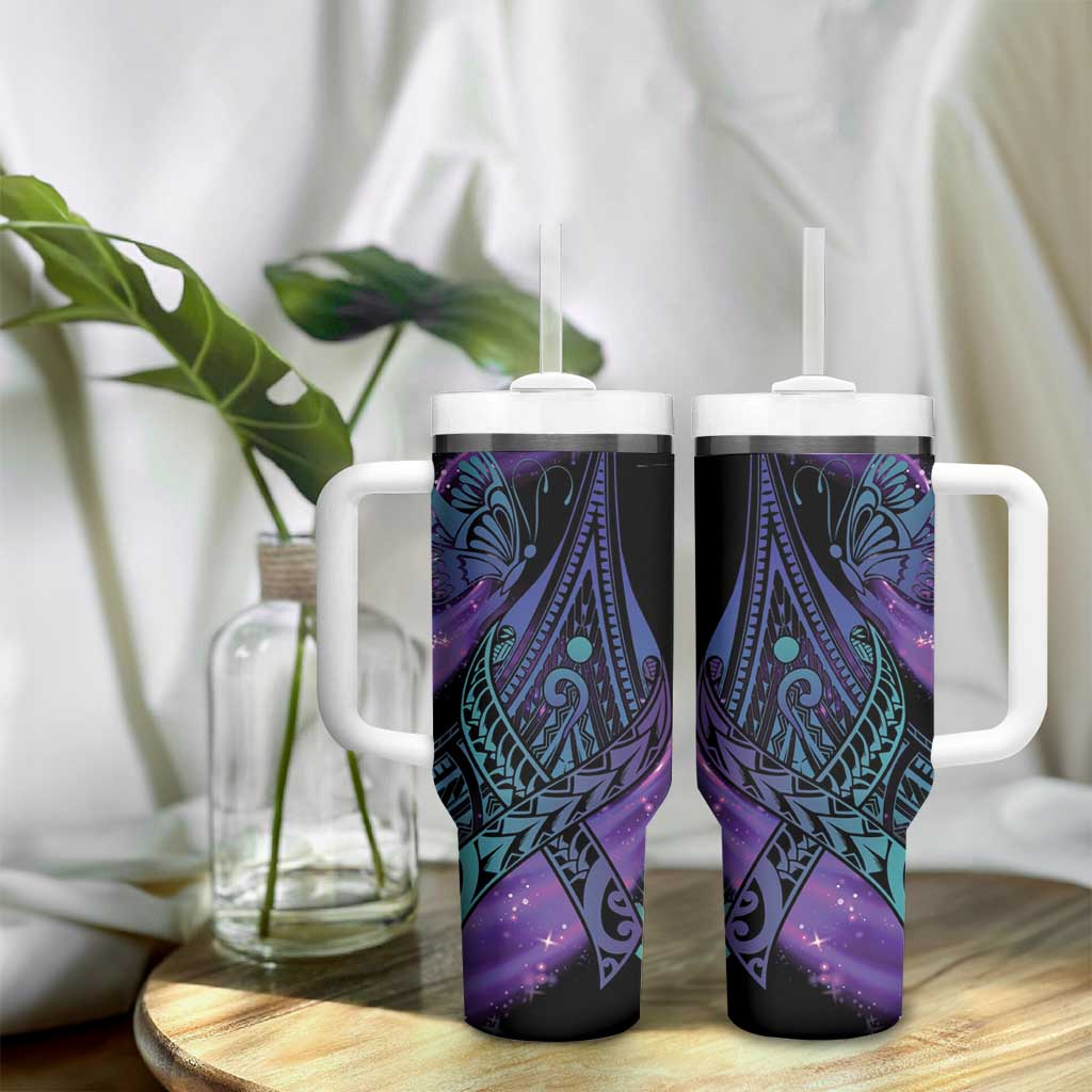 In September We Wear Teal And Purple Tumbler With Handle Magic Ribbon Semicolon LT01 - Polynesian Pride