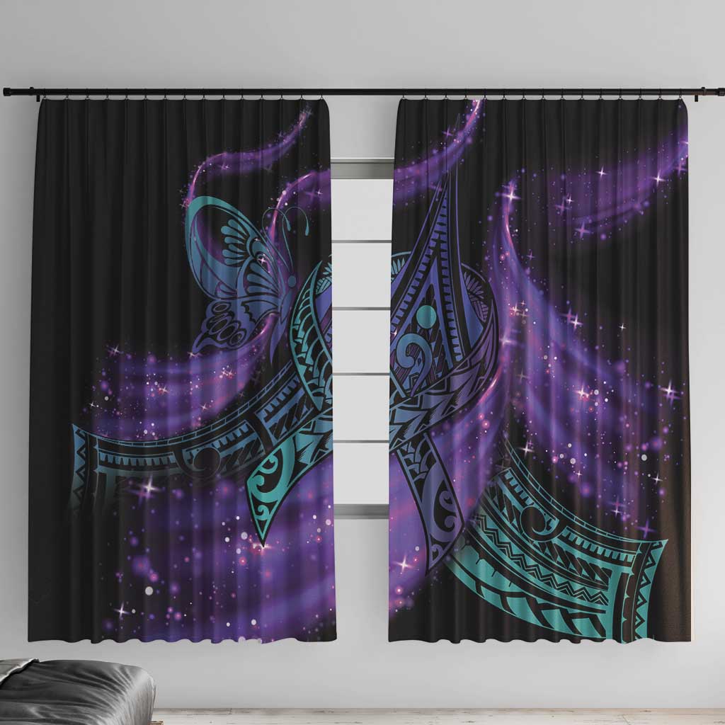 In September We Wear Teal And Purple Window Curtain Magic Ribbon Semicolon