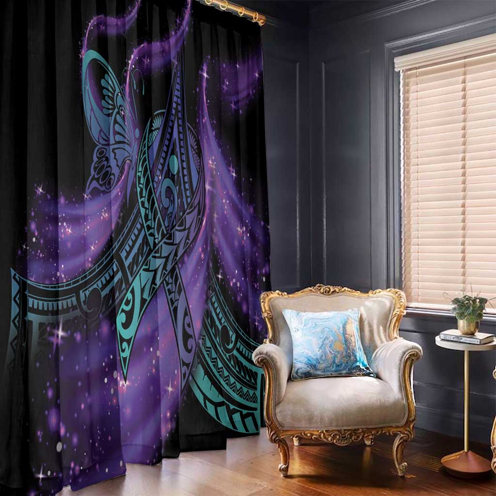 In September We Wear Teal And Purple Window Curtain Magic Ribbon Semicolon
