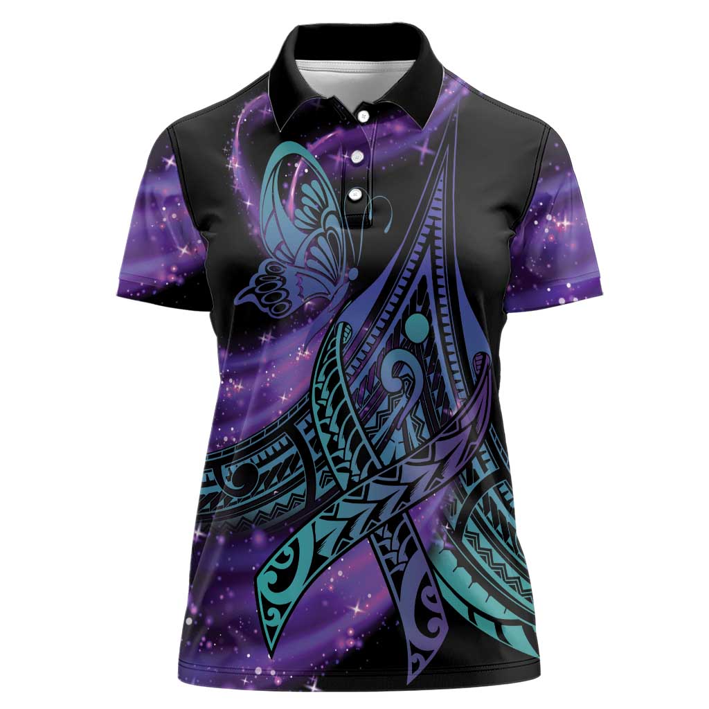 In September We Wear Teal And Purple Women Polo Shirt Magic Ribbon Semicolon