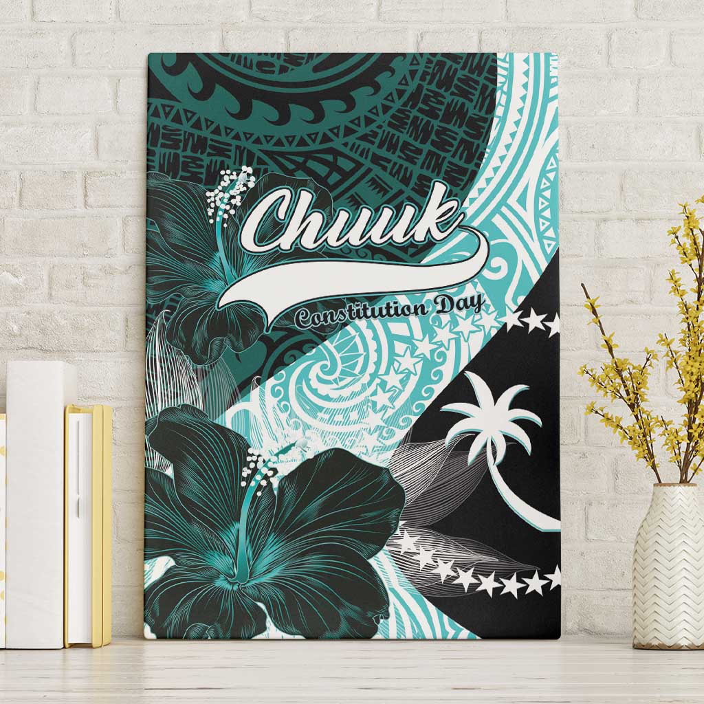 Chuuk Constitution Day Canvas Wall Art Hibiscus Turquoise Pattern