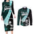 Chuuk Constitution Day Couples Matching Long Sleeve Bodycon Dress and Long Sleeve Button Shirt Hibiscus Turquoise Pattern