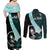 Chuuk Constitution Day Couples Matching Off Shoulder Maxi Dress and Long Sleeve Button Shirt Hibiscus Turquoise Pattern