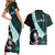 Chuuk Constitution Day Couples Matching Short Sleeve Bodycon Dress and Hawaiian Shirt Hibiscus Turquoise Pattern