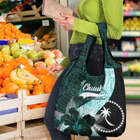 Chuuk Constitution Day Grocery Bag Hibiscus Turquoise Pattern