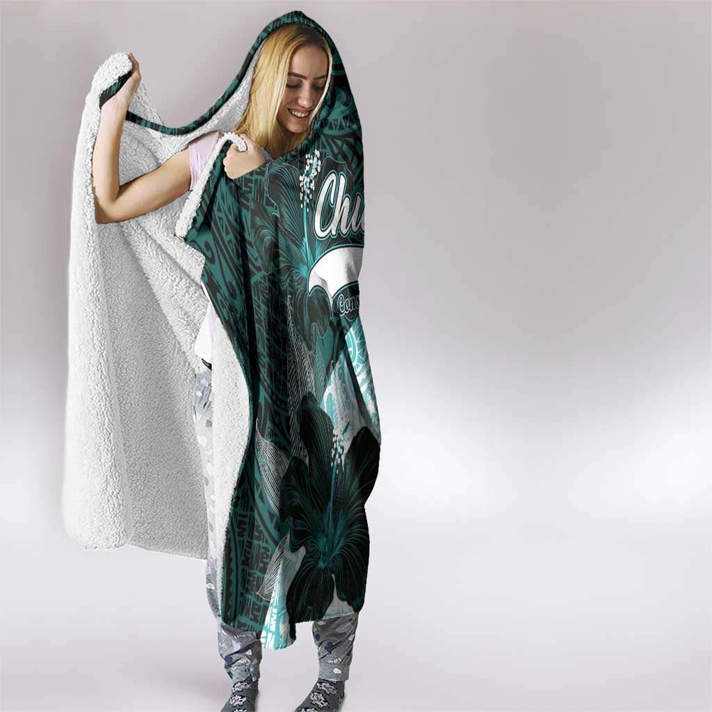 Chuuk Constitution Day Hooded Blanket Hibiscus Turquoise Pattern