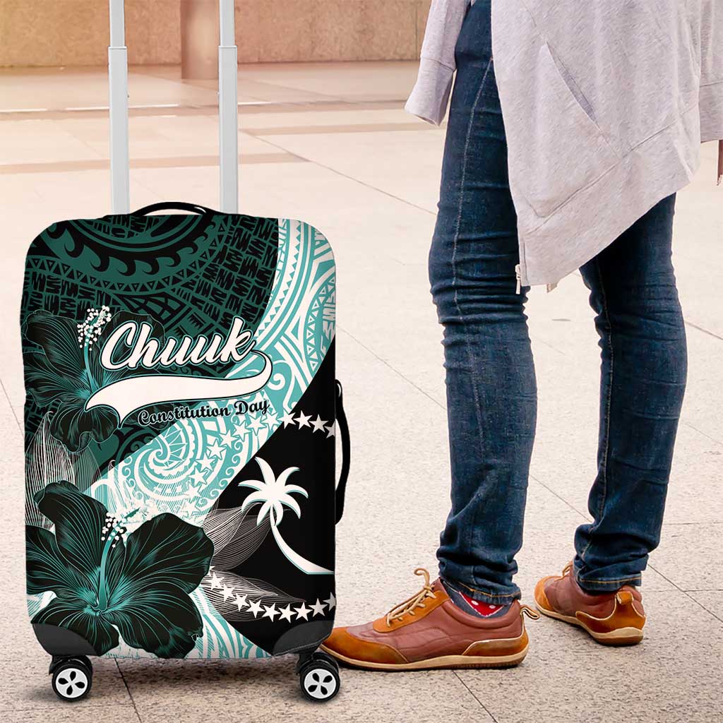 Chuuk Constitution Day Luggage Cover Hibiscus Turquoise Pattern