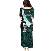 Chuuk Constitution Day Puletasi Hibiscus Turquoise Pattern