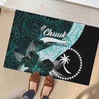 Chuuk Constitution Day Rubber Doormat Hibiscus Turquoise Pattern