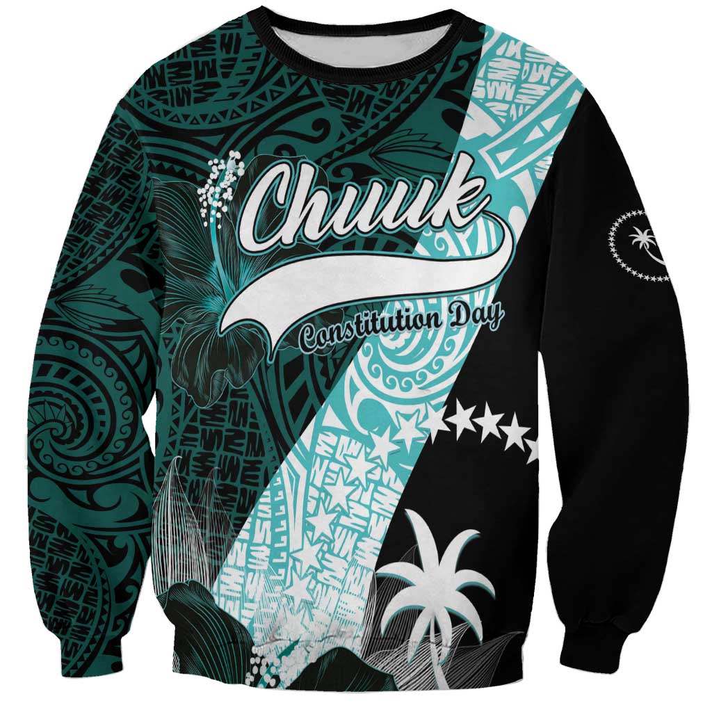 Chuuk Constitution Day Sweatshirt Hibiscus Turquoise Pattern