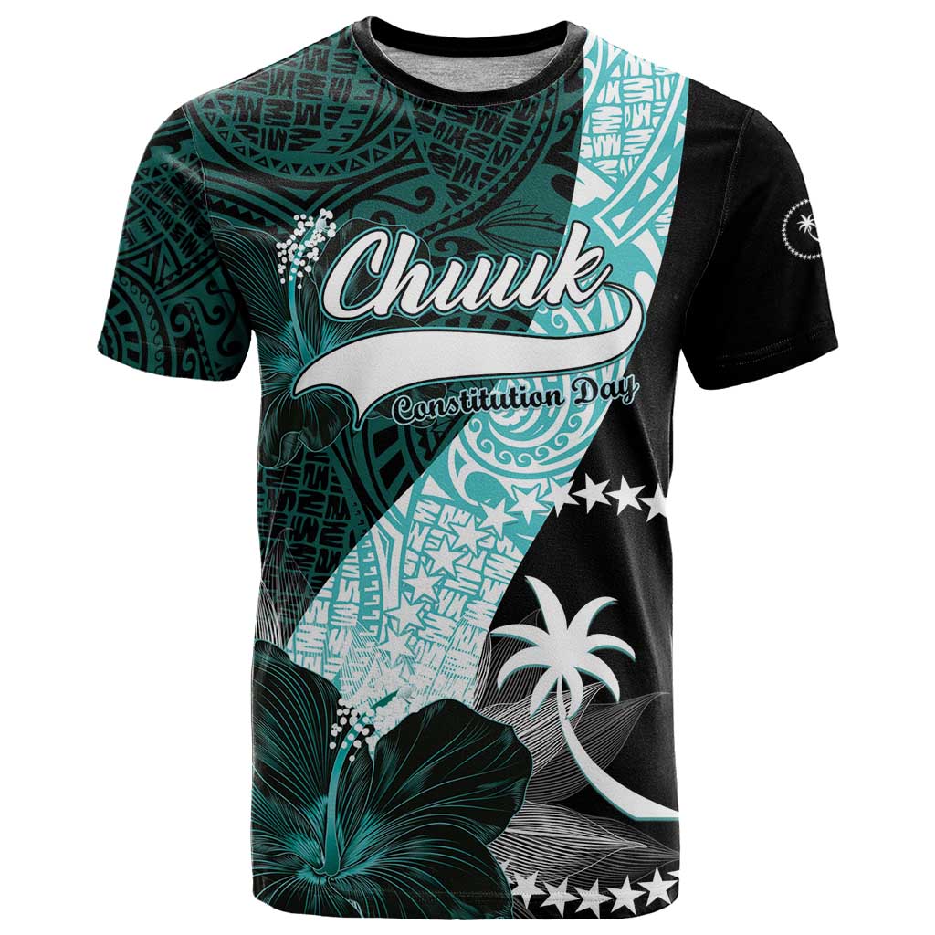 Chuuk Constitution Day T Shirt Hibiscus Turquoise Pattern