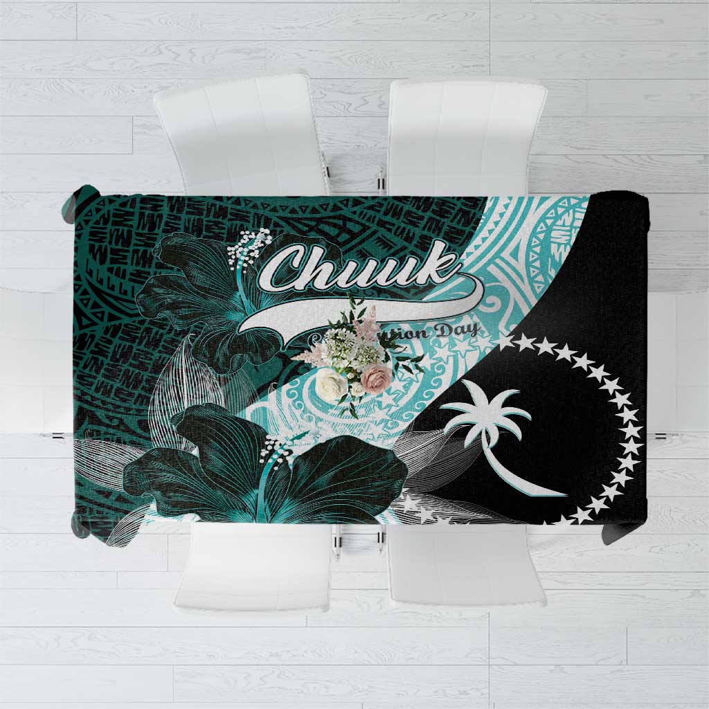 Chuuk Constitution Day Tablecloth Hibiscus Turquoise Pattern