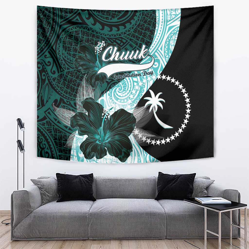 Chuuk Constitution Day Tapestry Hibiscus Turquoise Pattern