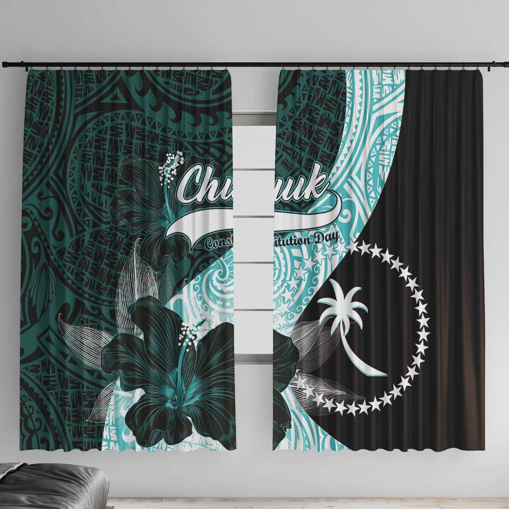 Chuuk Constitution Day Window Curtain Hibiscus Turquoise Pattern