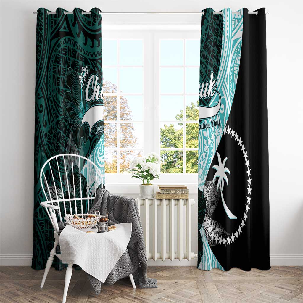 Chuuk Constitution Day Window Curtain Hibiscus Turquoise Pattern