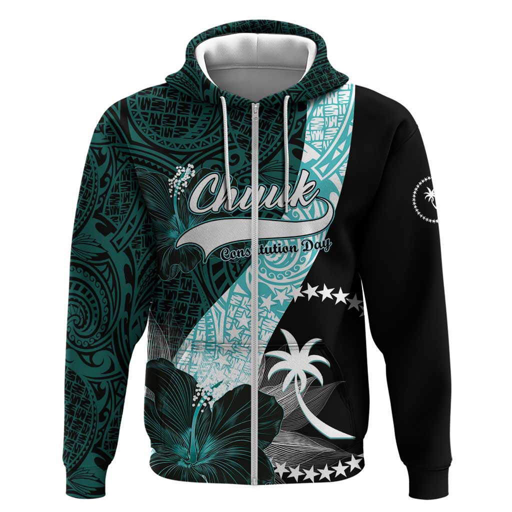 Chuuk Constitution Day Zip Hoodie Hibiscus Turquoise Pattern