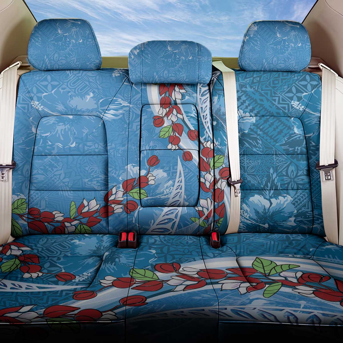 Fiji Tagimaucia Floral Back Car Seat Cover Tapa Pattern