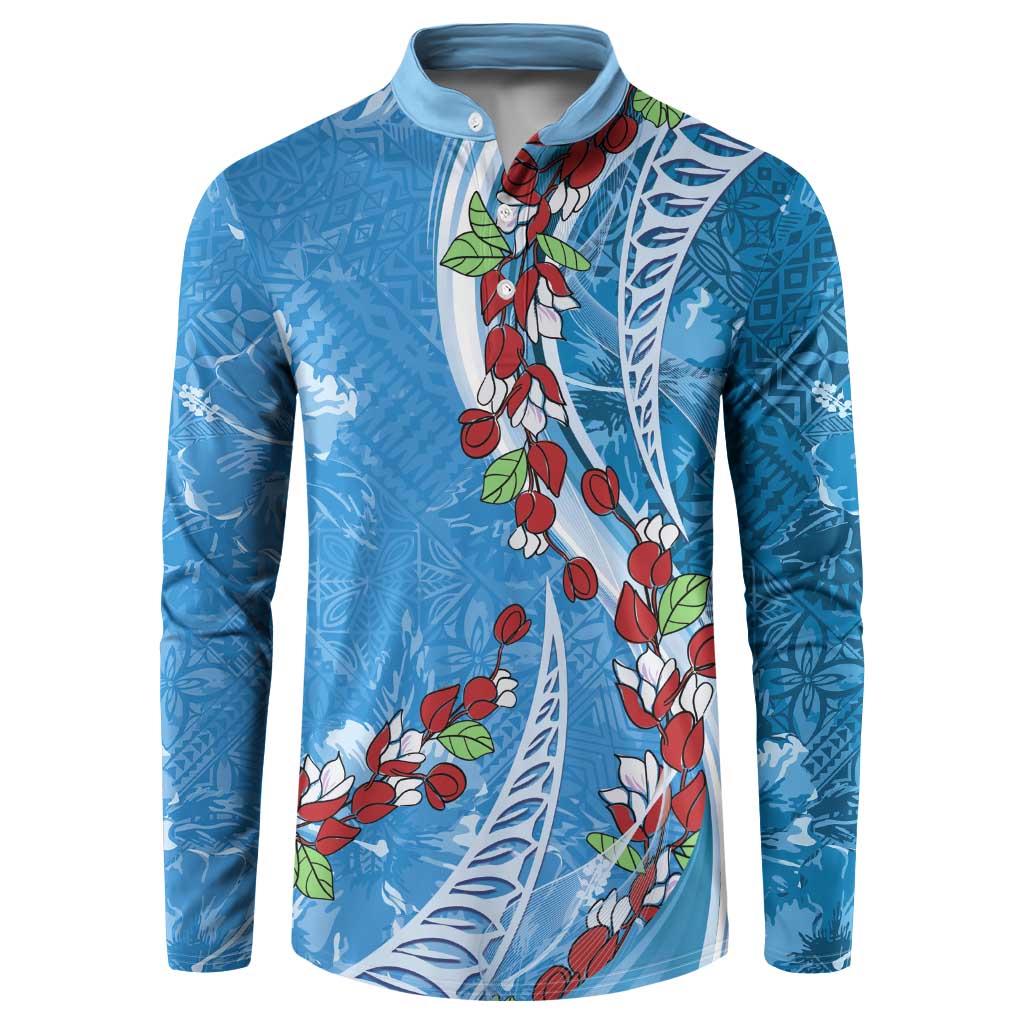 Fiji Tagimaucia Floral Button Sweatshirt Tapa Pattern