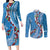 Fiji Tagimaucia Floral Couples Matching Long Sleeve Bodycon Dress and Long Sleeve Button Shirt Tapa Pattern