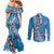 Fiji Tagimaucia Floral Couples Matching Mermaid Dress and Long Sleeve Button Shirt Tapa Pattern