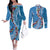 Fiji Tagimaucia Floral Couples Matching Off The Shoulder Long Sleeve Dress and Long Sleeve Button Shirt Tapa Pattern