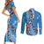 Fiji Tagimaucia Floral Couples Matching Short Sleeve Bodycon Dress and Long Sleeve Button Shirt Tapa Pattern