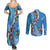 Fiji Tagimaucia Floral Couples Matching Summer Maxi Dress and Long Sleeve Button Shirt Tapa Pattern