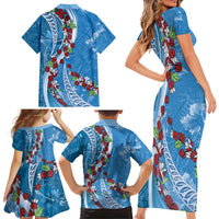 Fiji Tagimaucia Floral Family Matching Short Sleeve Bodycon Dress and Hawaiian Shirt Tapa Pattern