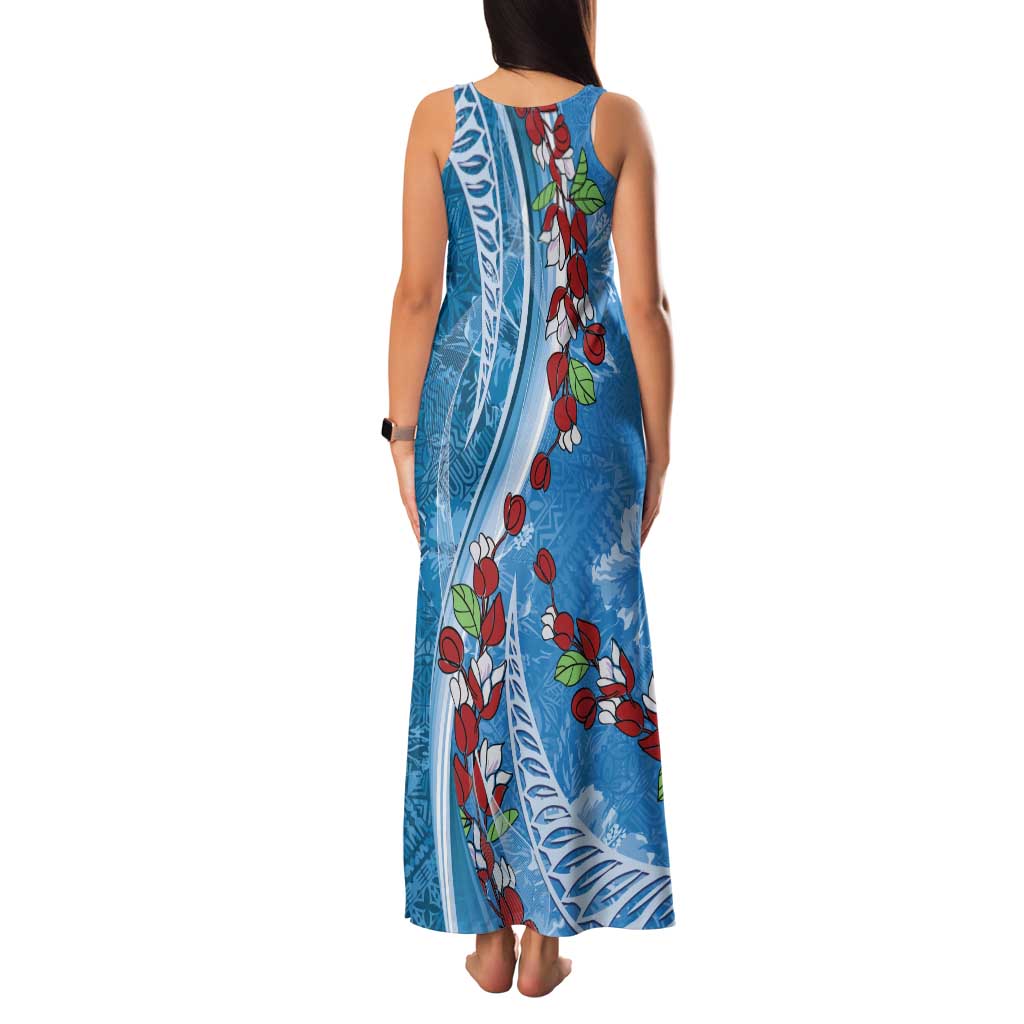 Fiji Tagimaucia Floral Family Matching Tank Maxi Dress and Hawaiian Shirt Tapa Pattern