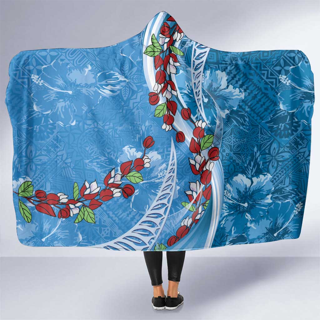 Fiji Tagimaucia Floral Hooded Blanket Tapa Pattern