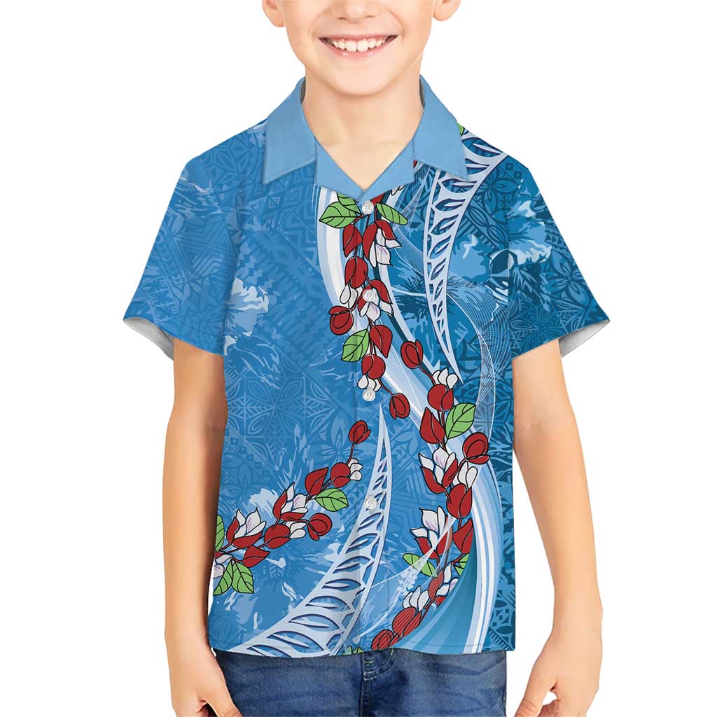 Fiji Tagimaucia Floral Kid Hawaiian Shirt Tapa Pattern