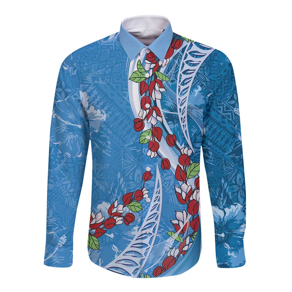 Fiji Tagimaucia Floral Long Sleeve Button Shirt Tapa Pattern