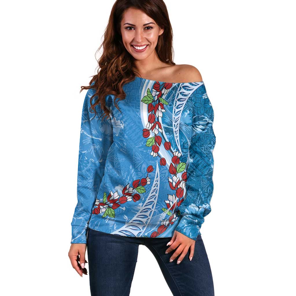 Fiji Tagimaucia Floral Off Shoulder Sweater Tapa Pattern