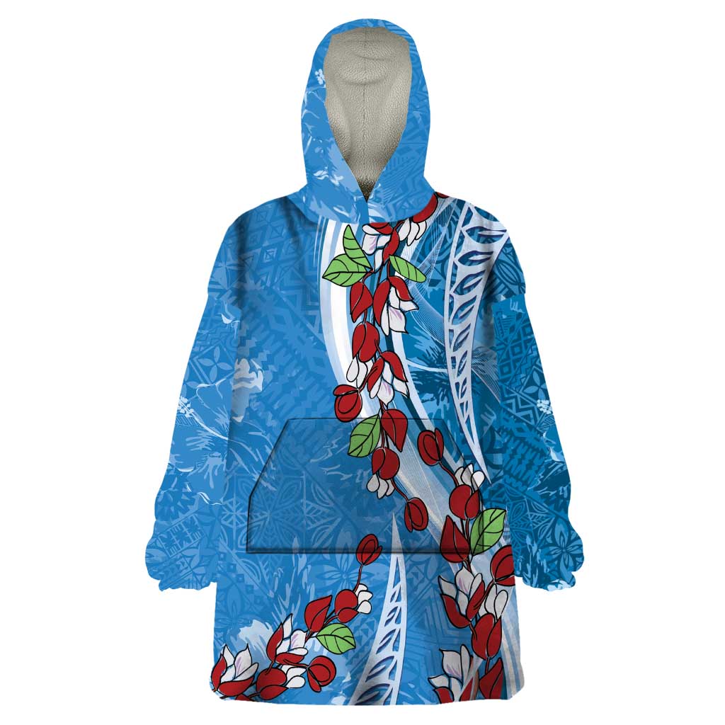 Fiji Tagimaucia Floral Wearable Blanket Hoodie Tapa Pattern