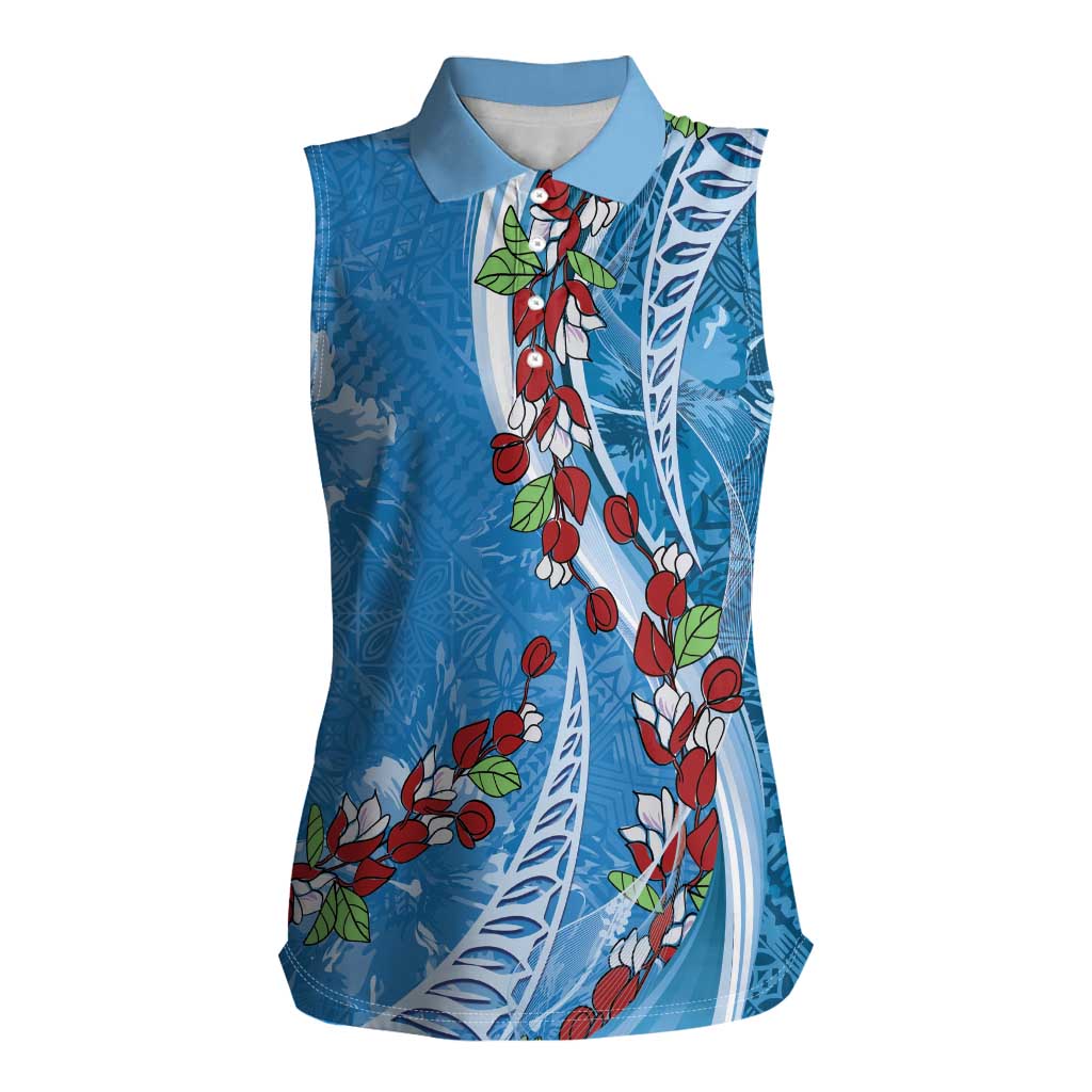 Fiji Tagimaucia Floral Women Sleeveless Polo Shirt Tapa Pattern