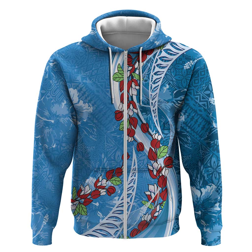 Fiji Tagimaucia Floral Zip Hoodie Tapa Pattern