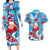 Hawaii Christmas Couples Matching Long Sleeve Bodycon Dress and Hawaiian Shirt Santa Claus Surfing Kakau Tropical Style LT01 Blue - Polynesian Pride