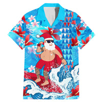 Hawaii Christmas Family Matching Mermaid Dress and Hawaiian Shirt Santa Claus Surfing Kakau Tropical Style LT01 Dad's Shirt - Short Sleeve Blue - Polynesian Pride
