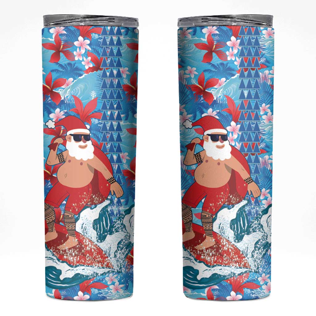 Hawaii Christmas Skinny Tumbler Santa Claus Surfing Kakau Tropical Style