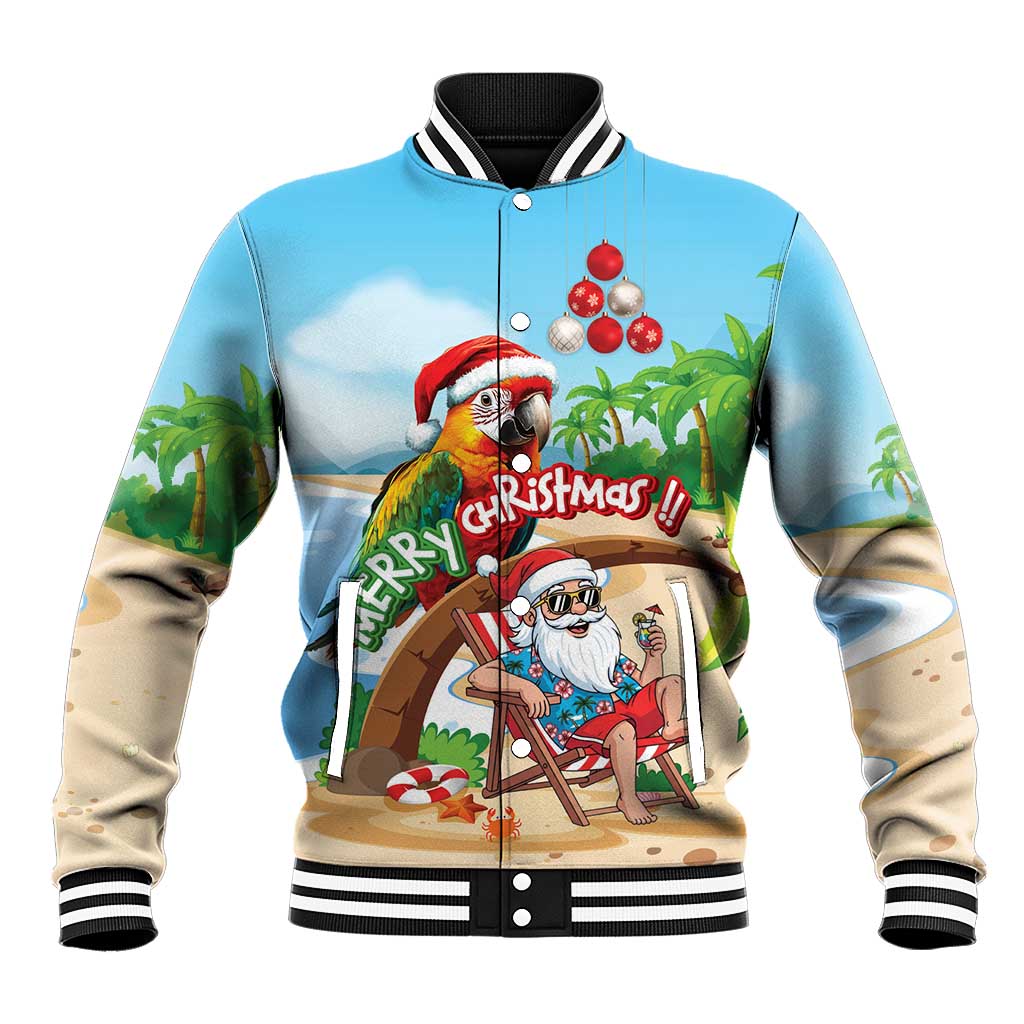 Personalized Hawaii Santa Parrot Christmas Baseball Jacket Summer Vibe - Polynesian Pride