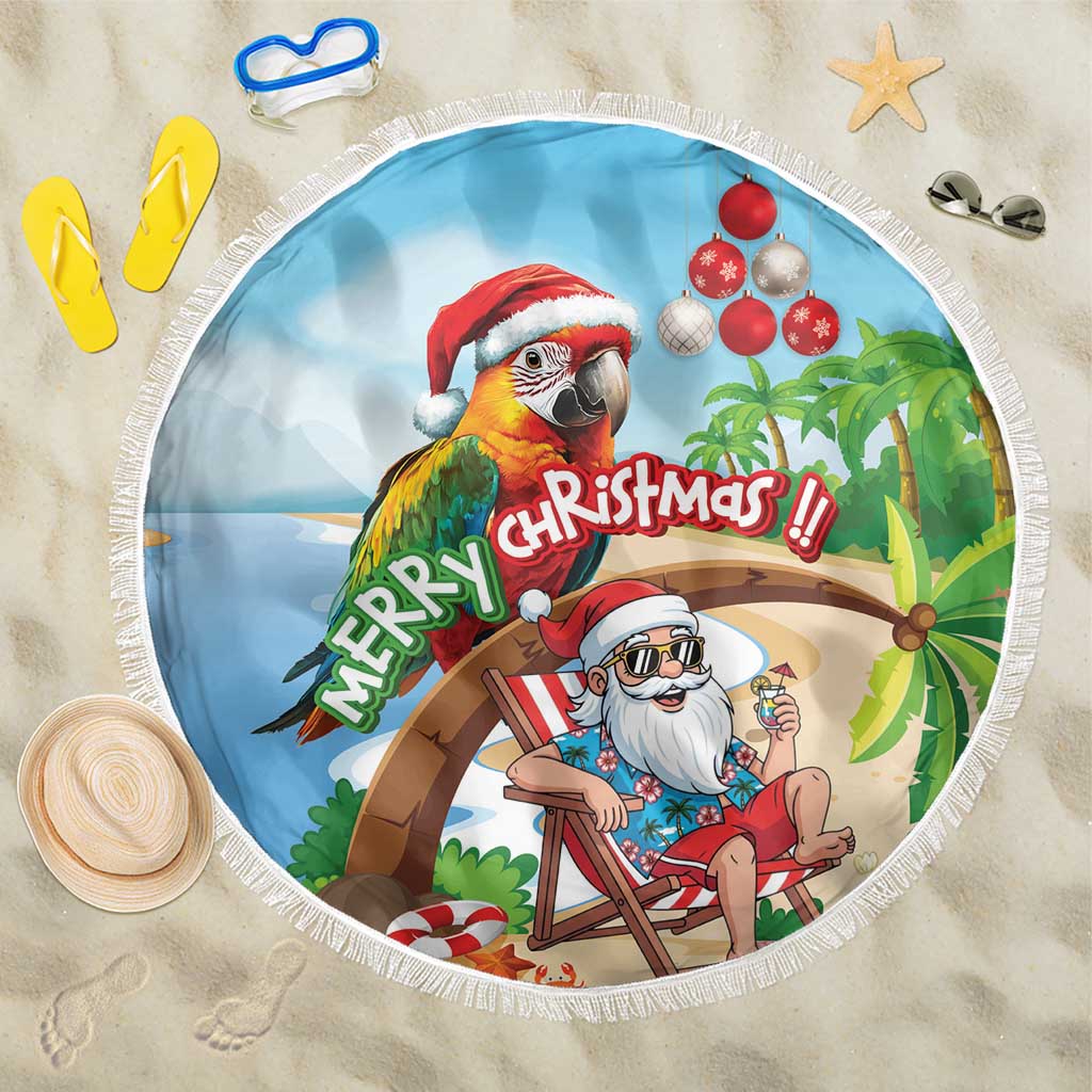 Hawaii Santa Parrot Christmas Beach Blanket Summer Vibe - Polynesian Pride