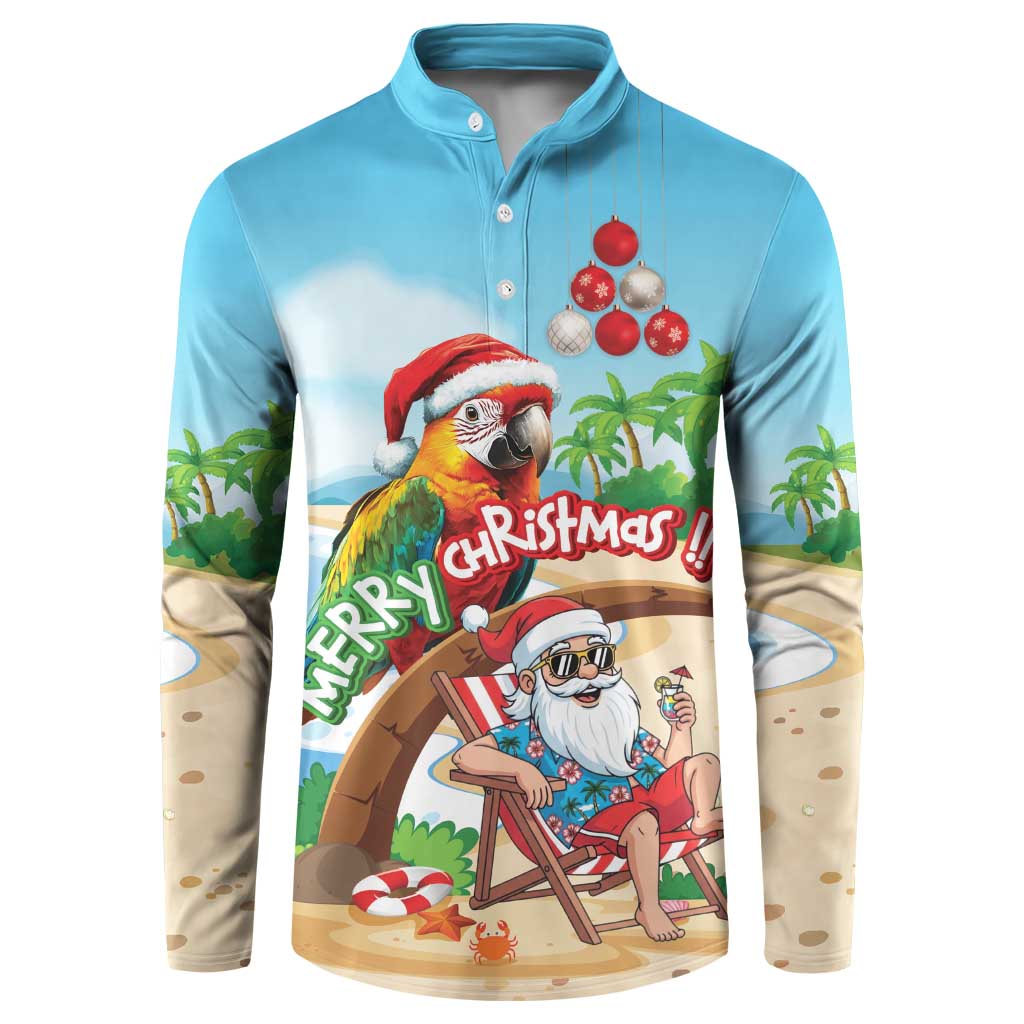 Personalized Hawaii Santa Parrot Christmas Button Sweatshirt Summer Vibe - Polynesian Pride