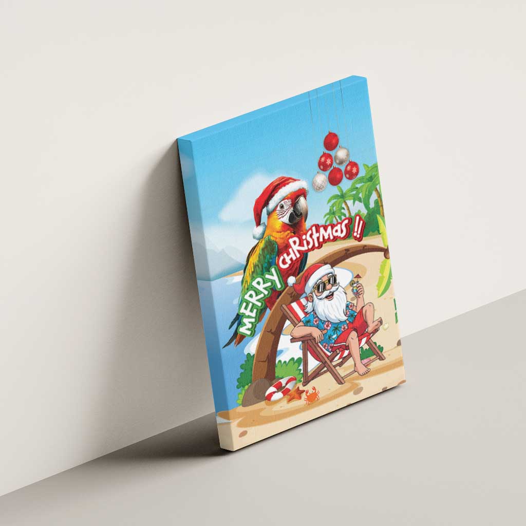 Hawaii Santa Parrot Christmas Canvas Wall Art Summer Vibe - Polynesian Pride