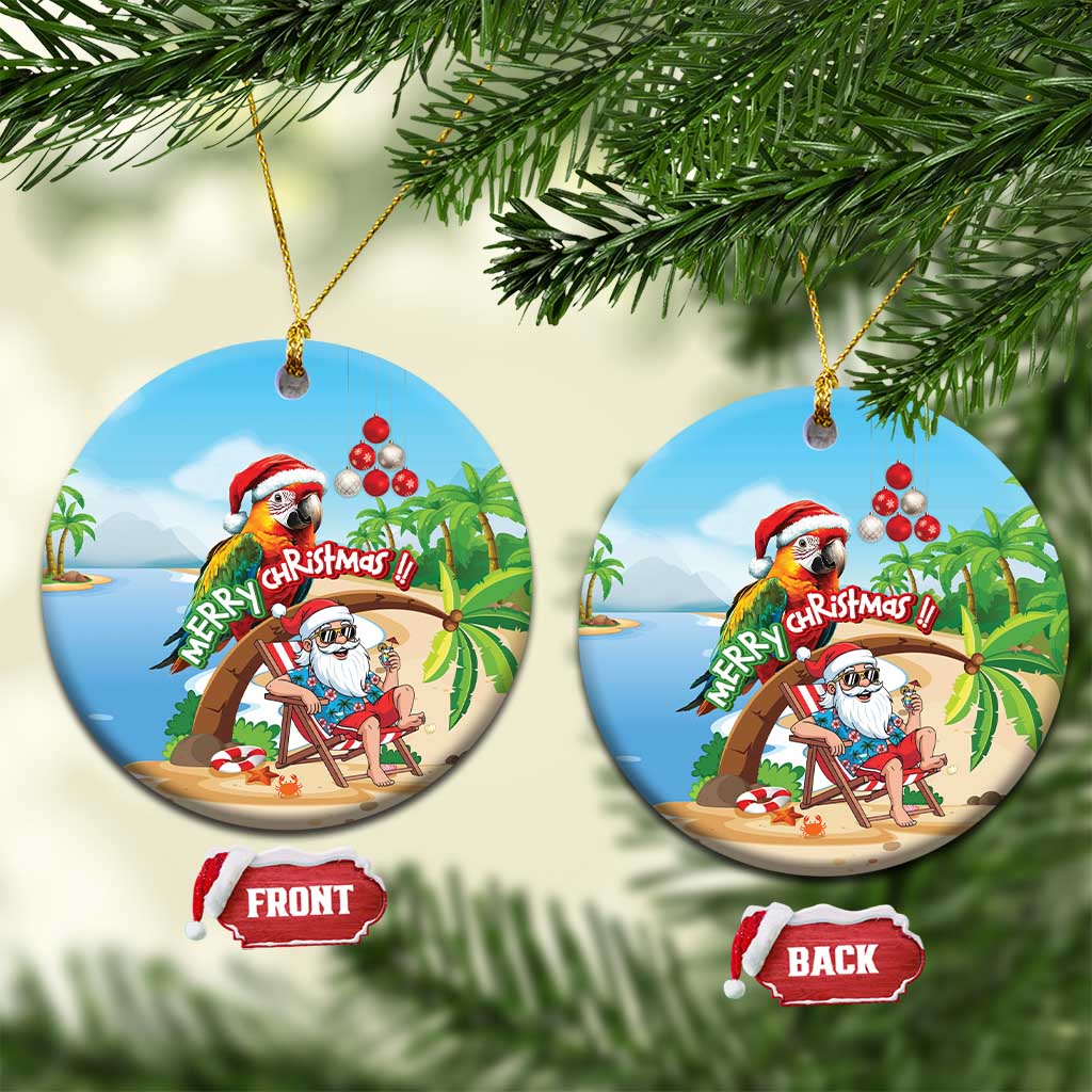 Hawaii Santa Parrot Christmas Ceramic Ornament Summer Vibe - Polynesian Pride