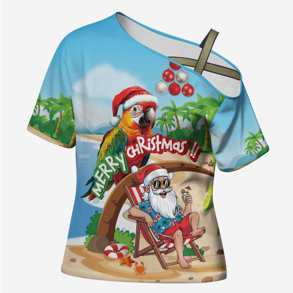 Personalized Hawaii Santa Parrot Christmas Cross Shoulder Shirt Summer Vibe - Polynesian Pride