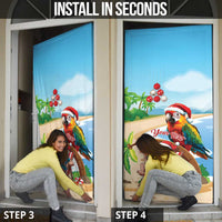 Personalized Hawaii Santa Parrot Christmas Door Cover Summer Vibe - Polynesian Pride