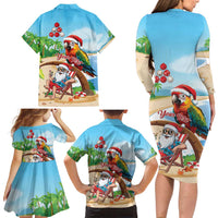 Personalized Hawaii Santa Parrot Christmas Family Matching Long Sleeve Bodycon Dress and Hawaiian Shirt Summer Vibe - Polynesian Pride