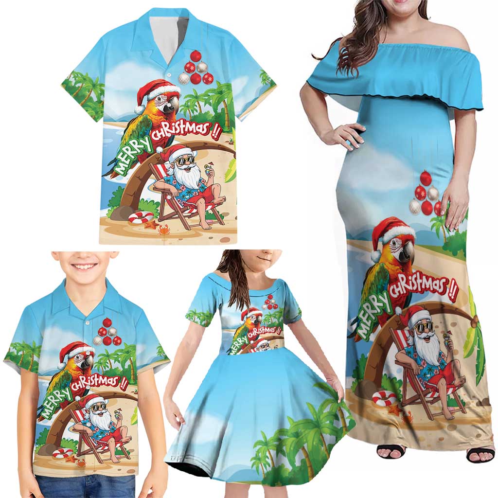 Personalized Hawaii Santa Parrot Christmas Family Matching Off Shoulder Maxi Dress and Hawaiian Shirt Summer Vibe - Polynesian Pride